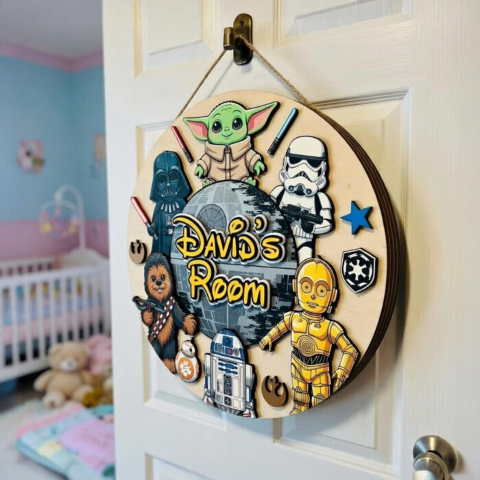 Custom Name Sign for Kids Room - Layered Wood Wall Art - Mickey, Stitch, Pooh, Star Wars Door Decor - Gift for Boys & Girls - Image 7