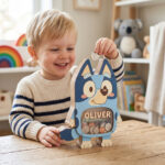Personalized Bluey Piggy Bank for Kids - Custom Wooden Coin Bank with Clear Window - Personalized Birthday Gift - Image 4