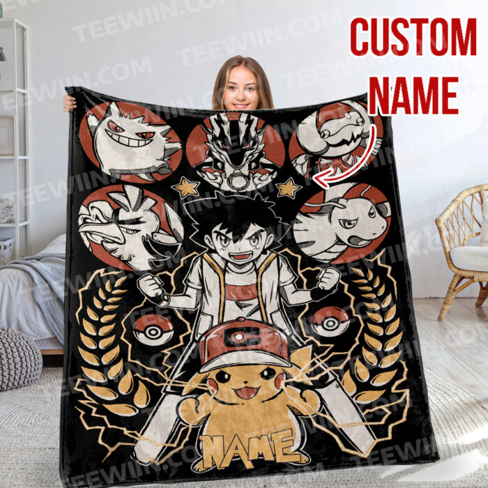 Personalized Anime Hand Woven Blanket Manga Tapestry, Pokemon Blanket, Custom Name Anime Blanket - Image 9