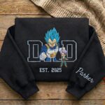 Embroidered Anime Dad Shirt, Sweatshirt, Hoodie – Super Saiyan Blue Vegeta Trunk Style Father & Son | Personalized Name & Year