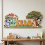 3D Layered Wood Name Sign | Personalized Bluey Nursery Decor | Custom Kids Room Wooden Wall Art