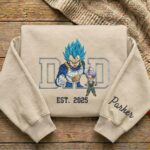 Embroidered Anime Dad Shirt, Sweatshirt, Hoodie – Super Saiyan Blue Vegeta Trunk Style Father & Son | Personalized Name & Year - Image 3