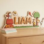 3D Layered Wood Name Sign | Personalized Peanuts Snoopy Nursery Decor 2 | Custom Kids Room Wooden Wall Art - Image 2