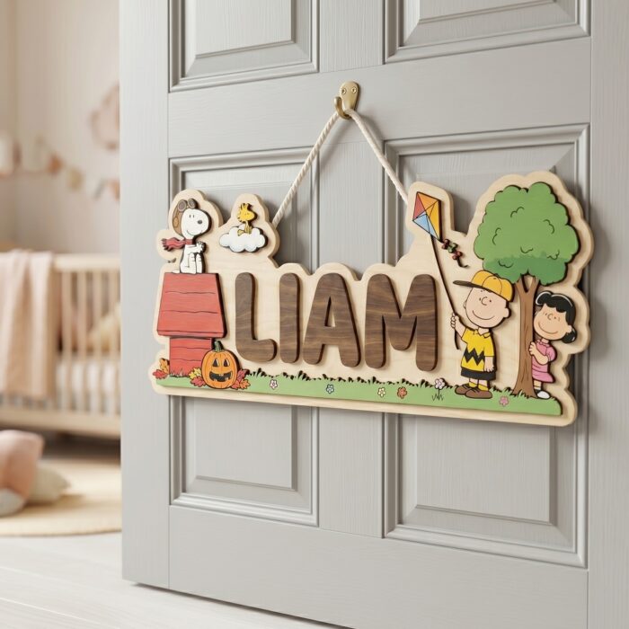 3D Layered Wood Name Sign | Personalized Peanuts Snoopy Nursery Decor | Custom Kids Room Wooden Wall Art - Image 5