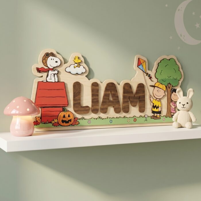 3D Layered Wood Name Sign | Personalized Peanuts Snoopy Nursery Decor | Custom Kids Room Wooden Wall Art - Image 7