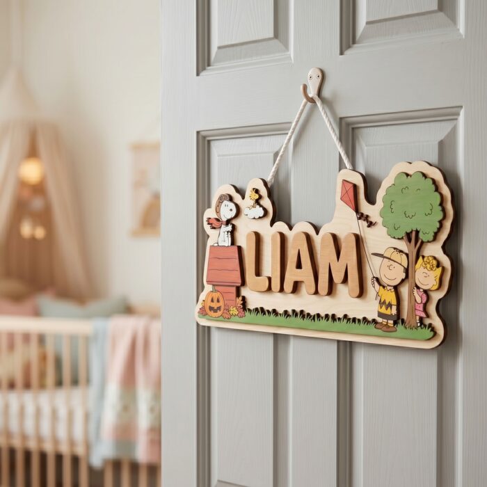 3D Layered Wood Name Sign | Personalized Peanuts Snoopy Nursery Decor 2 | Custom Kids Room Wooden Wall Art - Image 6