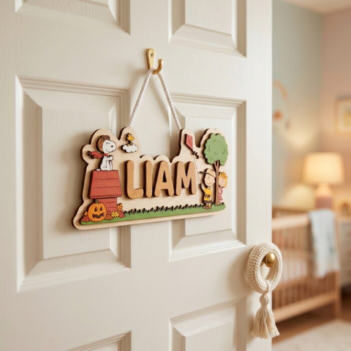 3D Layered Wood Name Sign | Personalized Peanuts Snoopy Nursery Decor 2 | Custom Kids Room Wooden Wall Art - Image 7