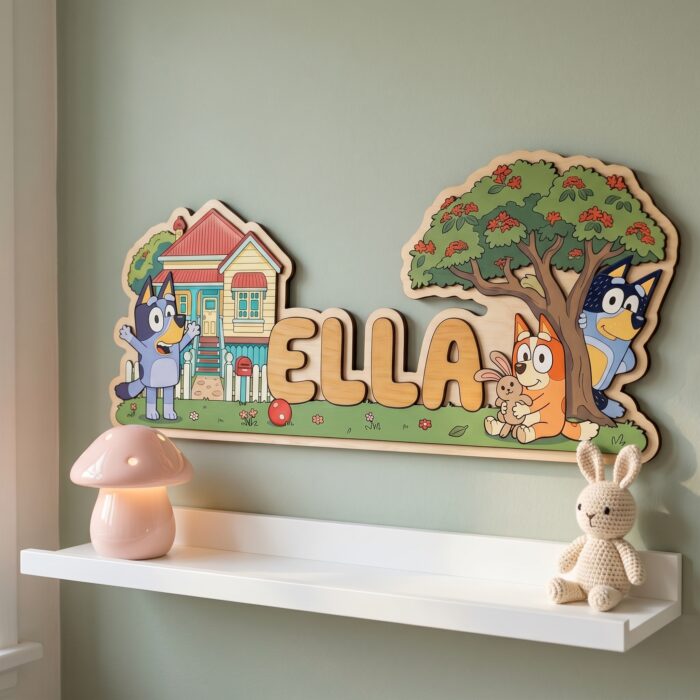 3D Layered Wood Name Sign | Personalized Bluey Nursery Decor | Custom Kids Room Wooden Wall Art - Image 4