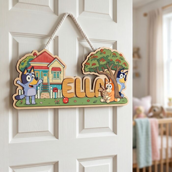3D Layered Wood Name Sign | Personalized Bluey Nursery Decor | Custom Kids Room Wooden Wall Art - Image 6