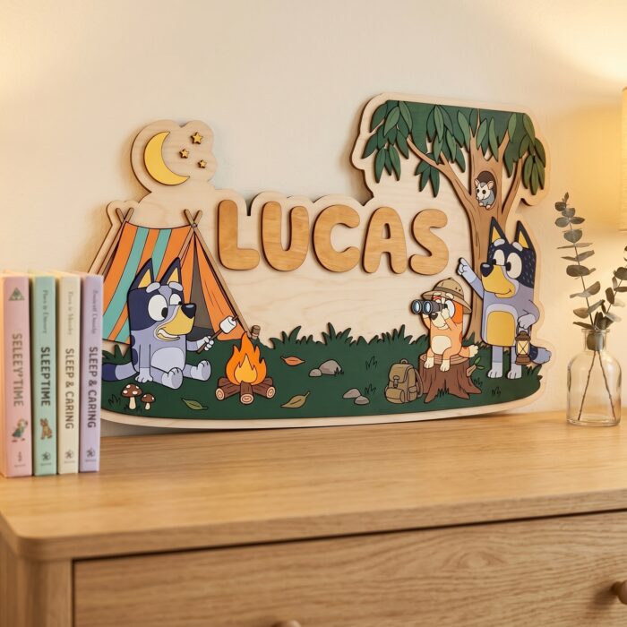 3D Layered Wood Name Sign | Personalized Bluey Nursery Decor 2 | Custom Kids Room Wooden Wall Art - Image 3