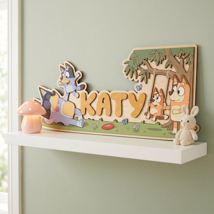 3D Layered Wood Name Sign | Personalized Bluey Nursery Decor 3 | Custom Kids Room Wooden Wall Art - Image 3