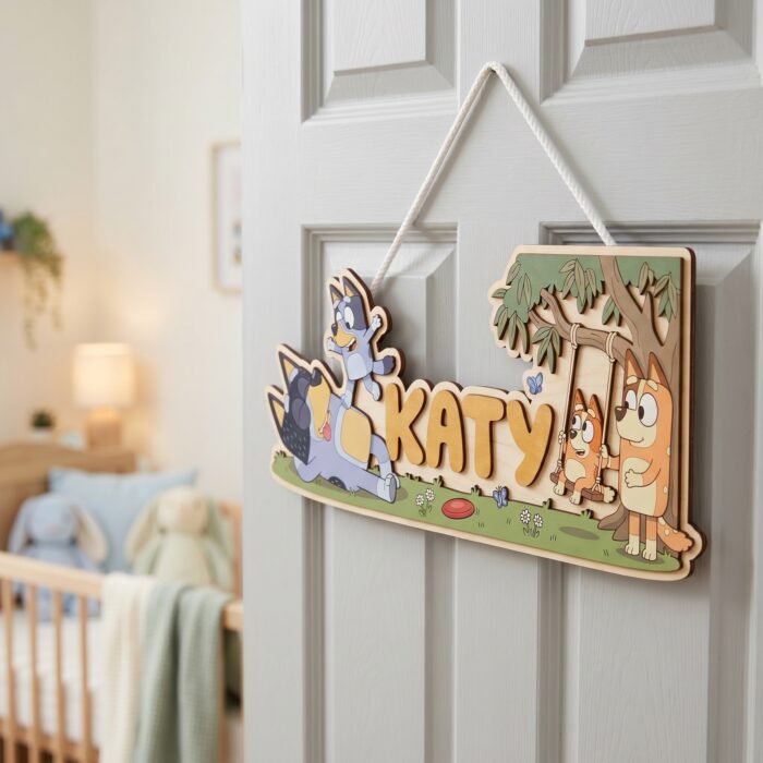 3D Layered Wood Name Sign | Personalized Bluey Nursery Decor 3 | Custom Kids Room Wooden Wall Art - Image 6