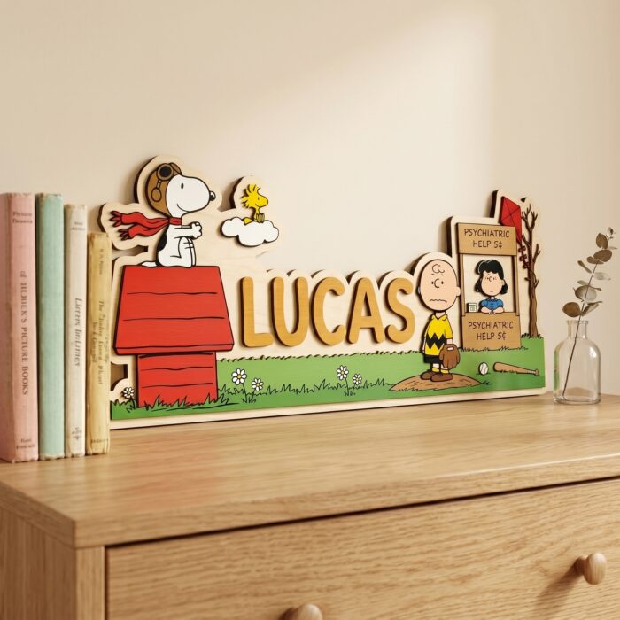 3D Layered Wood Name Sign | Personalized Peanuts Snoopy Nursery Decor 3 | Custom Kids Room Wooden Wall Art - Image 5