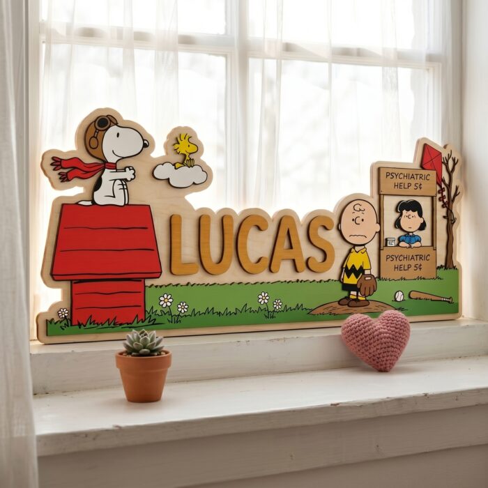 3D Layered Wood Name Sign | Personalized Peanuts Snoopy Nursery Decor 3 | Custom Kids Room Wooden Wall Art - Image 6