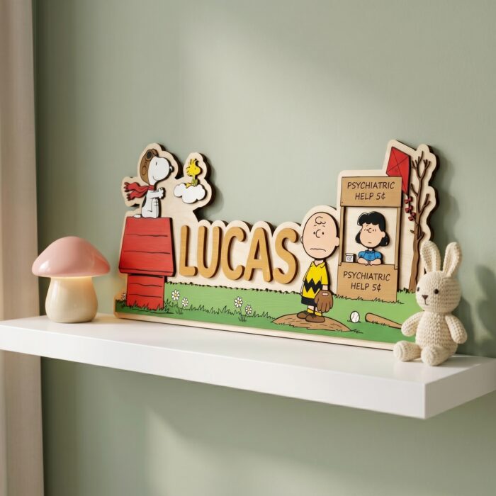 3D Layered Wood Name Sign | Personalized Peanuts Snoopy Nursery Decor 3 | Custom Kids Room Wooden Wall Art - Image 10