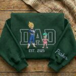 Embroidered Anime Dad Shirt, Sweatshirt, Hoodie with Son & Daughter – Super Saiyan Blue Vegeta, Bulla – Personalized Father & Kids Name, Year - Image 6
