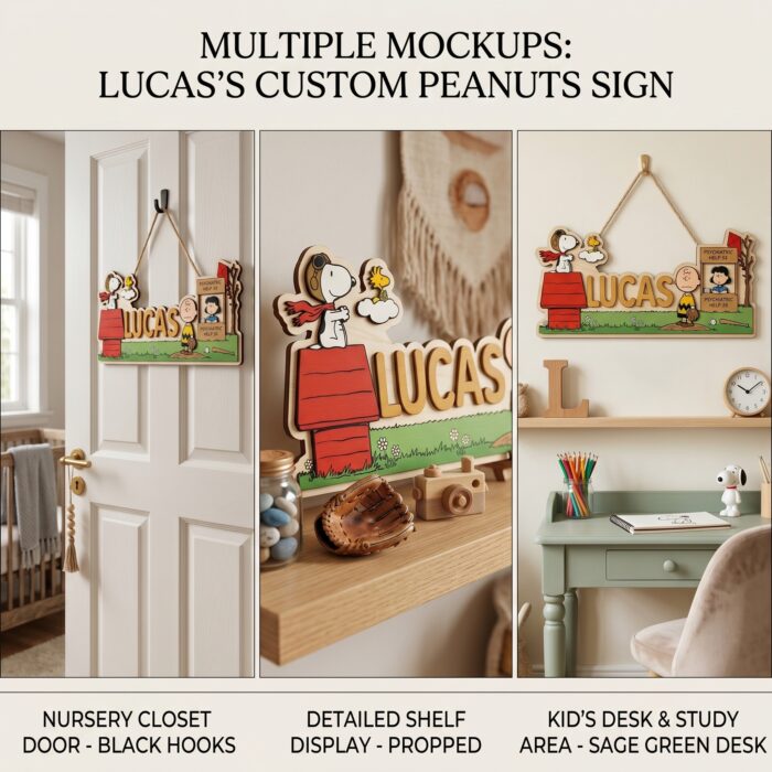 3D Layered Wood Name Sign | Personalized Peanuts Snoopy Nursery Decor 3 | Custom Kids Room Wooden Wall Art - Image 2