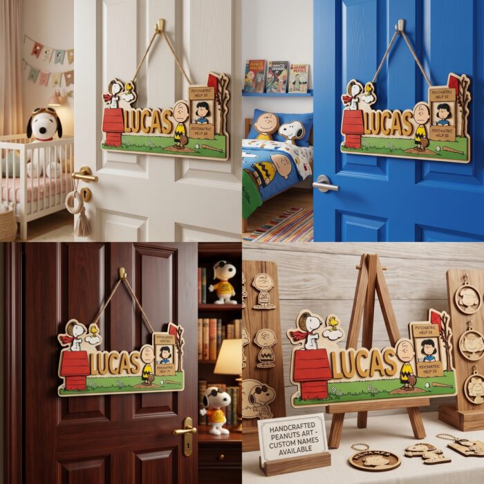 3D Layered Wood Name Sign | Personalized Peanuts Snoopy Nursery Decor 3 | Custom Kids Room Wooden Wall Art - Image 3