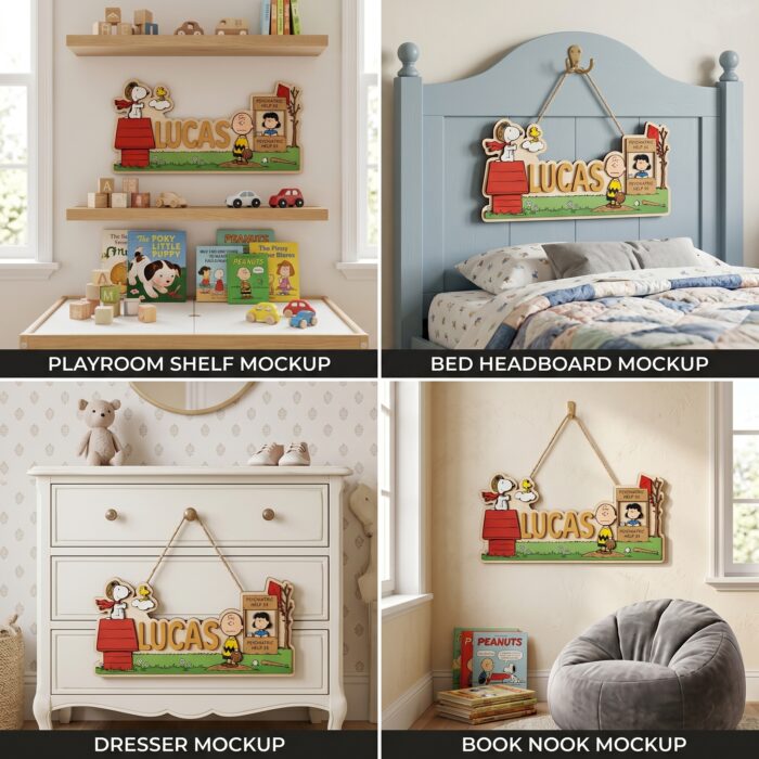 3D Layered Wood Name Sign | Personalized Peanuts Snoopy Nursery Decor 3 | Custom Kids Room Wooden Wall Art - Image 4