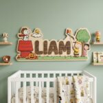 3D Layered Wood Name Sign | Personalized Peanuts Snoopy Nursery Decor | Custom Kids Room Wooden Wall Art