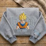 Embroidered Anime Dad Shirt, Sweatshirt, Hoodie – Super Saiyan Style Father & Son | Personalized Name & Year - Image 4