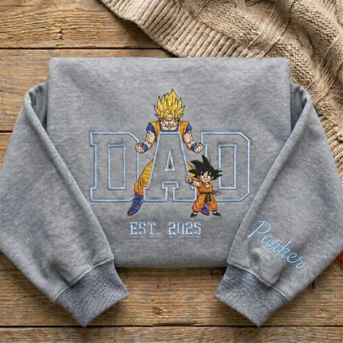 Embroidered Anime Dad Shirt, Sweatshirt, Hoodie – Super Saiyan Style Father & Son | Personalized Name & Year 2 - Image 5