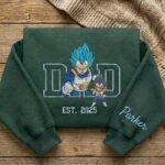 Embroidered Anime Dad Shirt, Sweatshirt, Hoodie – Super Saiyan Blue Vegeta Style Father & Son | Personalized Name & Year - Image 4