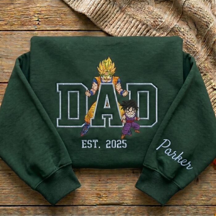 Custom Super Saiyan Dad Shirt, Sweatshirt, Hoodie - Personalized Embroidered Goku & Gohan  Sweatshirt - Father's Day Gift - Image 2