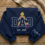 Custom Super Saiyan Dad Shirt, Sweatshirt, Hoodie - Personalized Embroidered Goku & Gohan  Sweatshirt - Father's Day Gift - Image 3