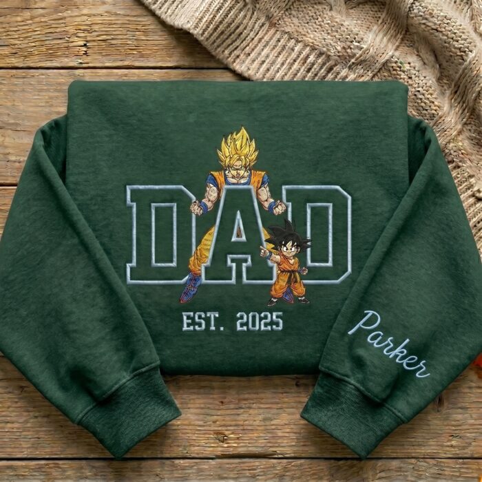 Embroidered Anime Dad Shirt, Sweatshirt, Hoodie – Super Saiyan Style Father & Son | Personalized Name & Year 2 - Image 3