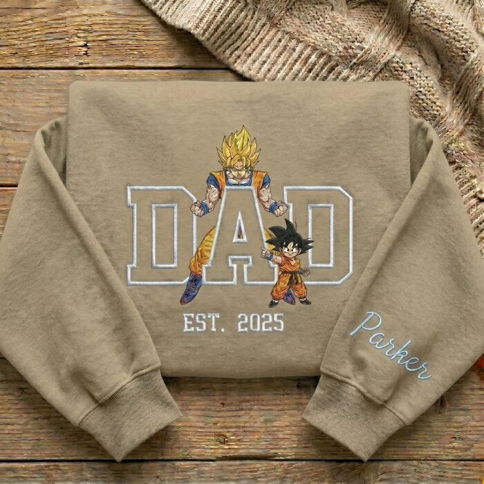 Embroidered Anime Dad Shirt, Sweatshirt, Hoodie – Super Saiyan Style Father & Son | Personalized Name & Year 2 - Image 4