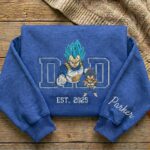 Embroidered Anime Dad Shirt, Sweatshirt, Hoodie – Super Saiyan Blue Vegeta Style Father & Son | Personalized Name & Year - Image 6