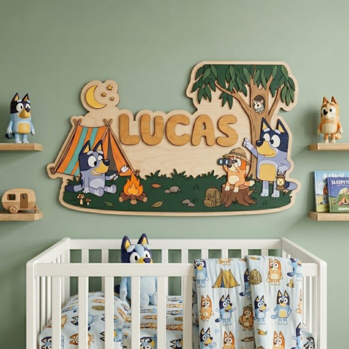 3D Layered Wood Name Sign | Personalized Bluey Nursery Decor 2 | Custom Kids Room Wooden Wall Art - Image 2