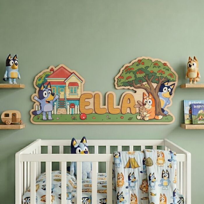 3D Layered Wood Name Sign | Personalized Bluey Nursery Decor | Custom Kids Room Wooden Wall Art - Image 7