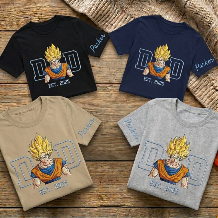 Embroidered Anime Dad Shirt, Sweatshirt, Hoodie – Super Saiyan Style Father & Son | Personalized Name & Year - Image 2