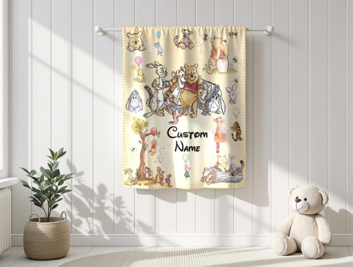 Personalized Winnie the Pooh Baby Blanket, Custom Name Cartoon Blanket,Soft Nursery Throw, Baby Shower Gift,Bear Blanket,Custom Kids Blanket - Image 3