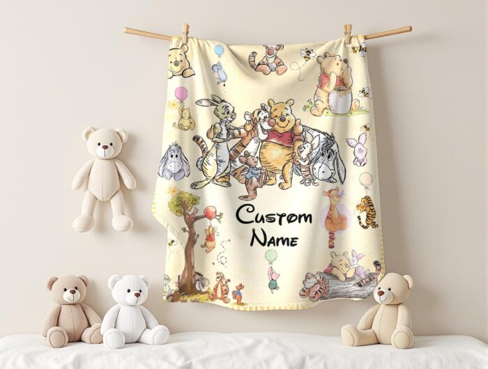 Personalized Winnie the Pooh Baby Blanket, Custom Name Cartoon Blanket,Soft Nursery Throw, Baby Shower Gift,Bear Blanket,Custom Kids Blanket - Image 4