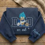 Embroidered Anime Dad Shirt, Sweatshirt, Hoodie – Super Saiyan Blue Vegeta Style Father & Son | Personalized Name & Year - Image 3