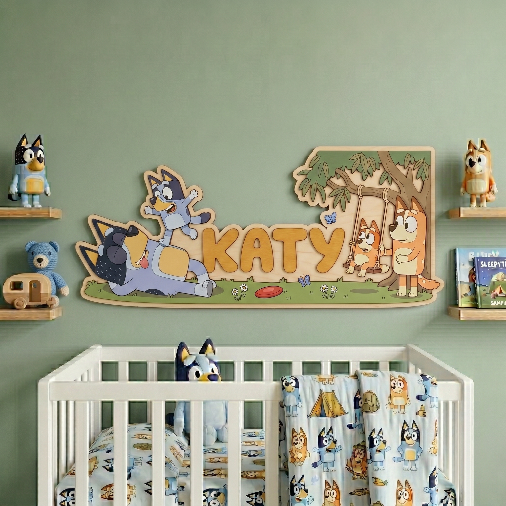 thay_đổi_mockup_hình_1_202605281942 3D Layered Wood Name Sign | Personalized Bluey Nursery Decor 3 | Custom Kids Room Wooden Wall Art - Image 1