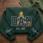 Custom Super Saiyan Dad Shirt, Sweatshirt, Hoodie with 2 Sons - Personalized Embroidered Goku, Gohan & Goten Sweatshirt - Father's Day Gift - Image 4