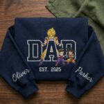 Custom Super Saiyan Dad Shirt, Sweatshirt, Hoodie with 2 Sons - Personalized Embroidered Goku, Gohan & Goten Sweatshirt - Father's Day Gift - Image 3