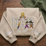 Custom Super Saiyan Dad Shirt, Sweatshirt, Hoodie with 2 Sons - Personalized Embroidered Goku, Gohan & Goten Sweatshirt - Father's Day Gift - Image 5