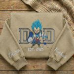 Embroidered Anime Dad Shirt, Sweatshirt, Hoodie with Son & Daughter – Super Saiyan Blue Vegeta, Trunks & Bulla – Personalized Father & Kids Name, Year - Image 3