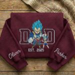 Embroidered Anime Dad Shirt, Sweatshirt, Hoodie with Son & Daughter – Super Saiyan Blue Vegeta, Trunks & Bulla – Personalized Father & Kids Name, Year - Image 5