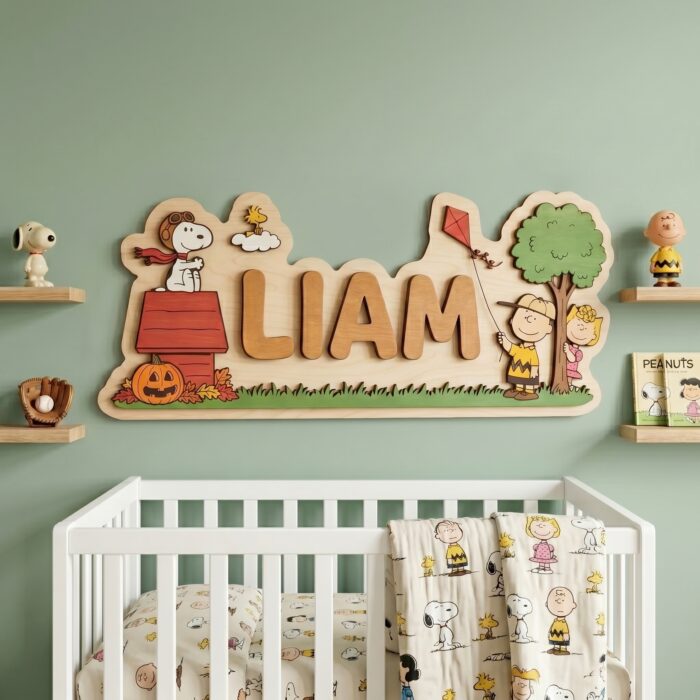 3D Layered Wood Name Sign | Personalized Peanuts Snoopy Nursery Decor 2 | Custom Kids Room Wooden Wall Art - Image 8