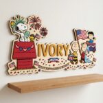 3D Layered Wood Name Sign | Personalized Peanuts Snoopy America 250th Anniversary Nursery Decor  | Custom Kids Room Wooden Wall Art