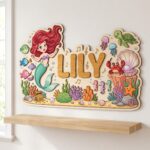 3D Layered Wood Name Sign | Personalized The Little Mermaid  | Custom Kids Room Wooden Wall Art