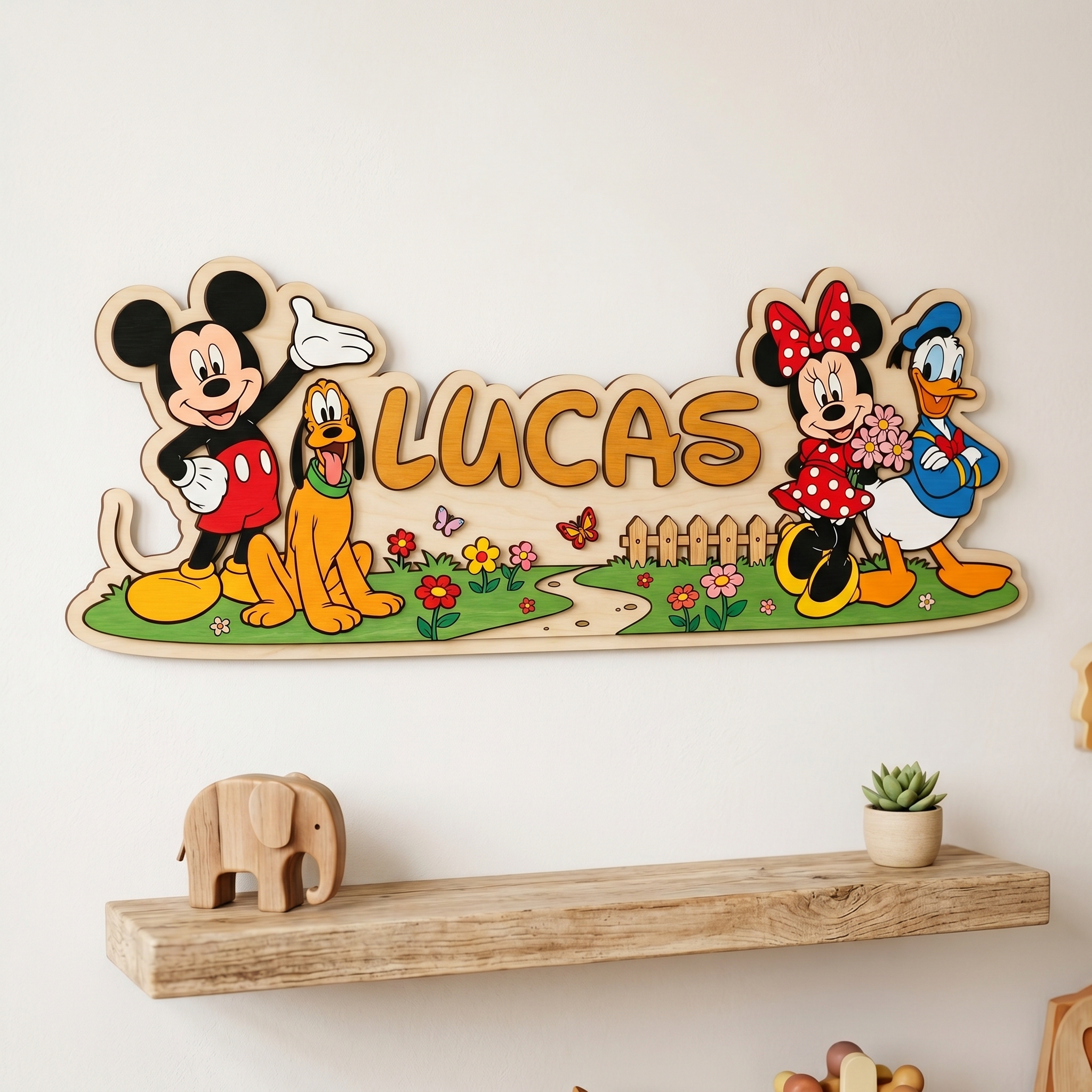A_2-layer_laser-cut_wooden_name_202606051533 3D Layered Wood Name Sign | Personalized Walt Disney Decor | Custom Kids Room Wooden Wall Art - Image 1