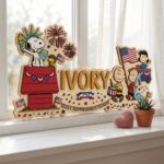 3D Layered Wood Name Sign | Personalized Peanuts Snoopy America 250th Anniversary Nursery Decor  | Custom Kids Room Wooden Wall Art - Image 3