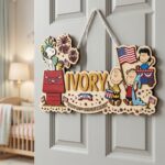 3D Layered Wood Name Sign | Personalized Peanuts Snoopy America 250th Anniversary Nursery Decor  | Custom Kids Room Wooden Wall Art - Image 5